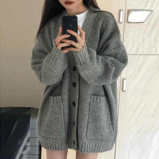 Women's Knitted Cardigan – Casual Long Sleeve Autumn Winter Jacket